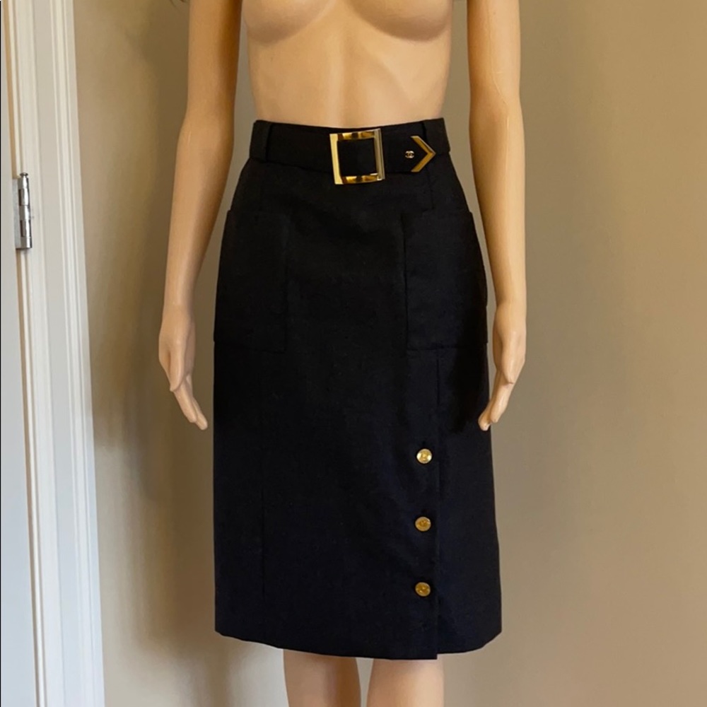 COPY - Chanel wool belted charcoal skirt